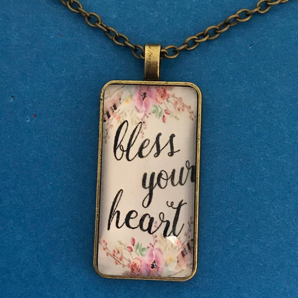 "Bless Your Heart" Antique Bronze Pendant Necklace
